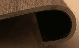 closeup of rounded edge of bended vinyl